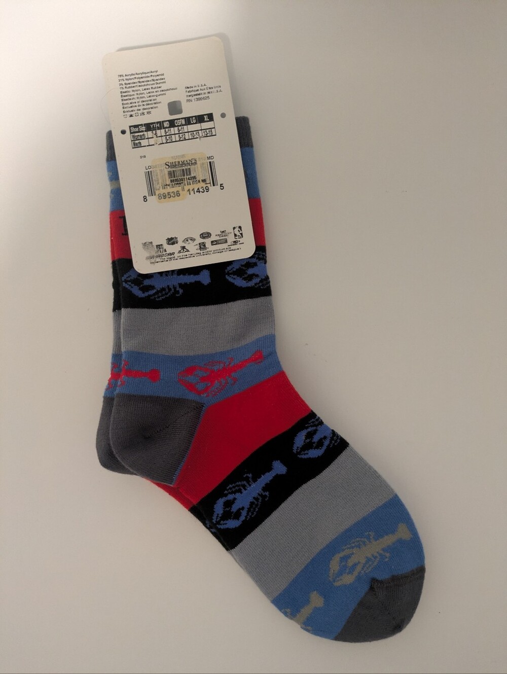 FBF For Bare Feet Originals Maine Lobster Socks Men's Medium - Picture 2 of 3